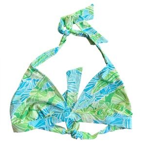 Lilly Pulitzer Women’s Tropical Summer Blue Green Leaf Print Bikini Top, Large